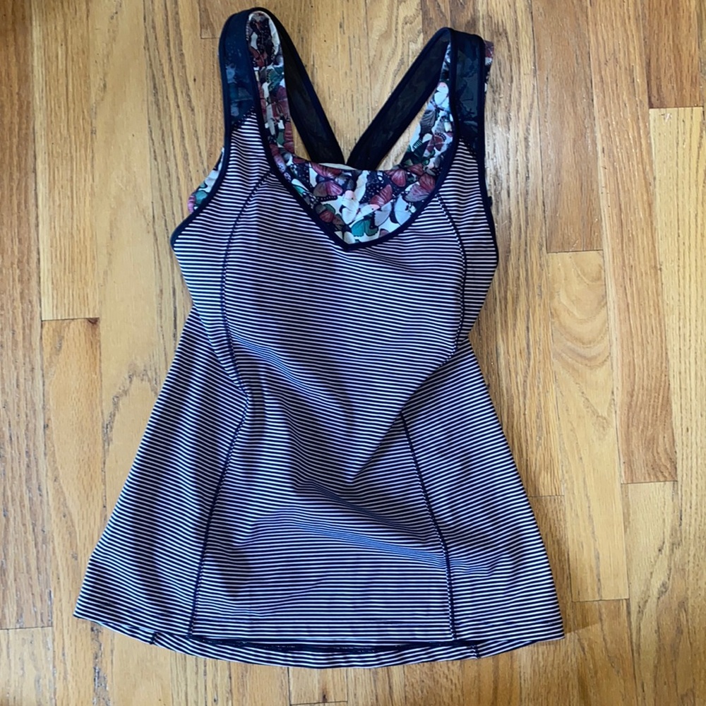 Lululemon Athletica Striped and Floral Tank Top - Black and Purple